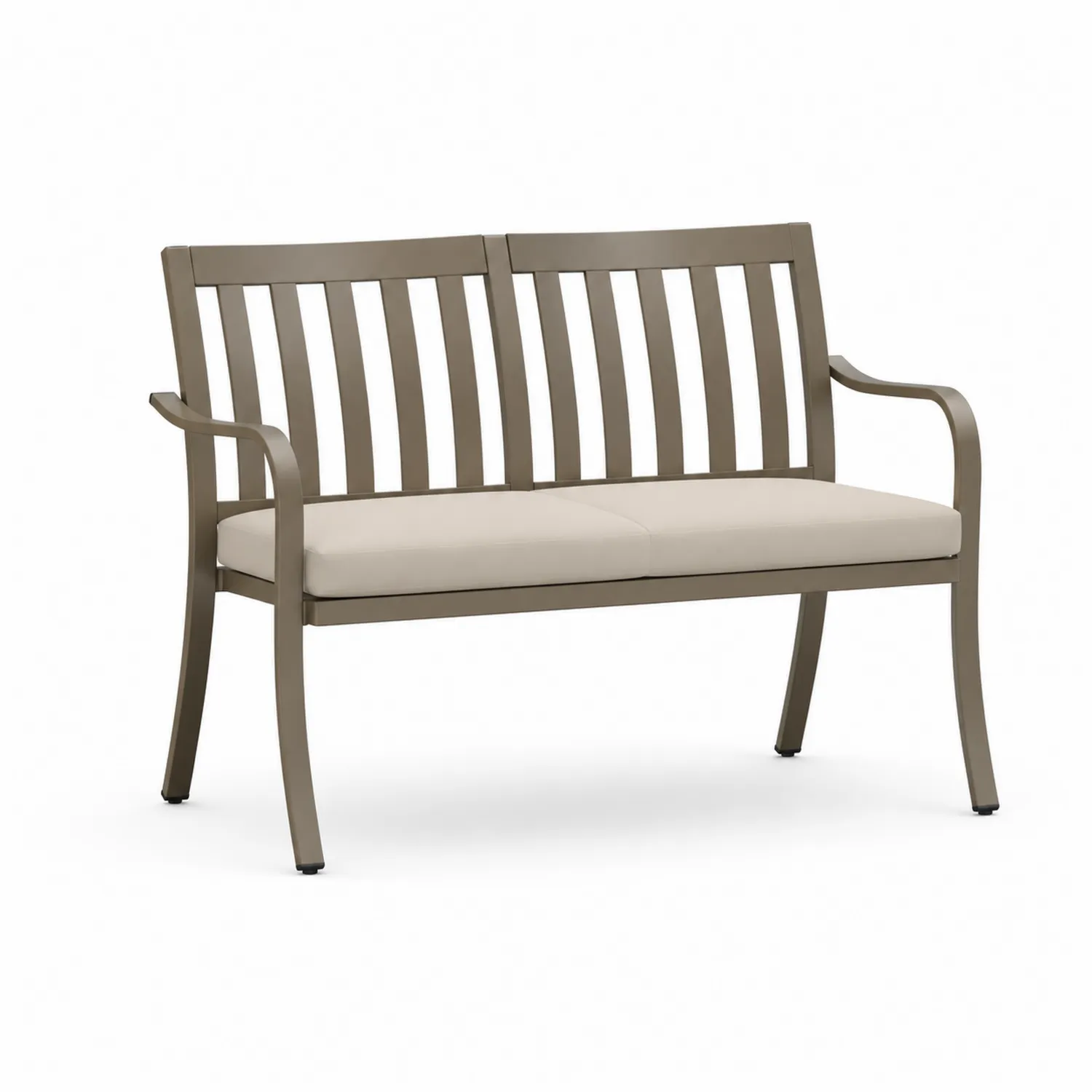 Metall Gartenbank mit Armlehnen und Beige Polsterung-Lumriven