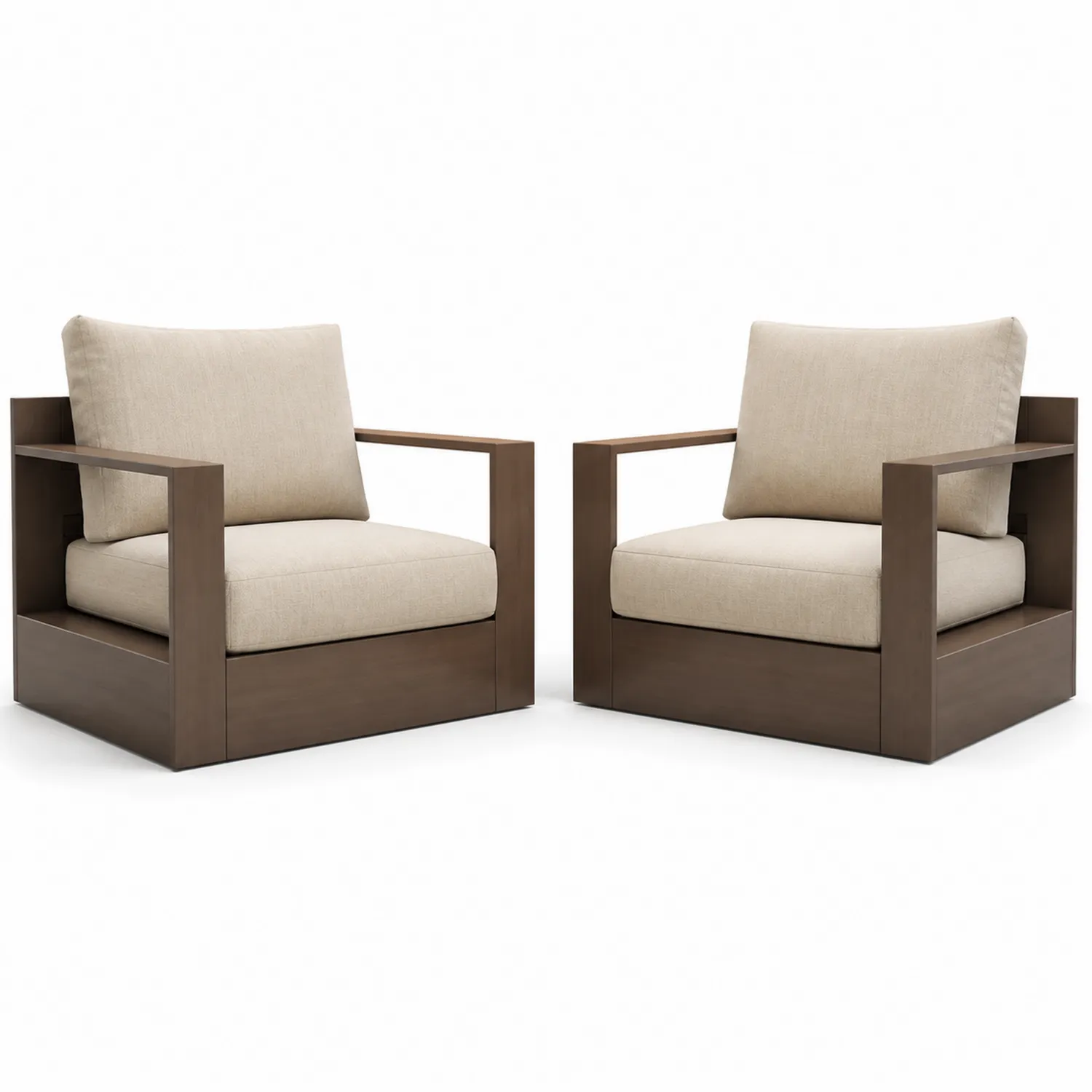 Set aus 2 Holz-Clubsessel mit beigen Kissen-Lumriven