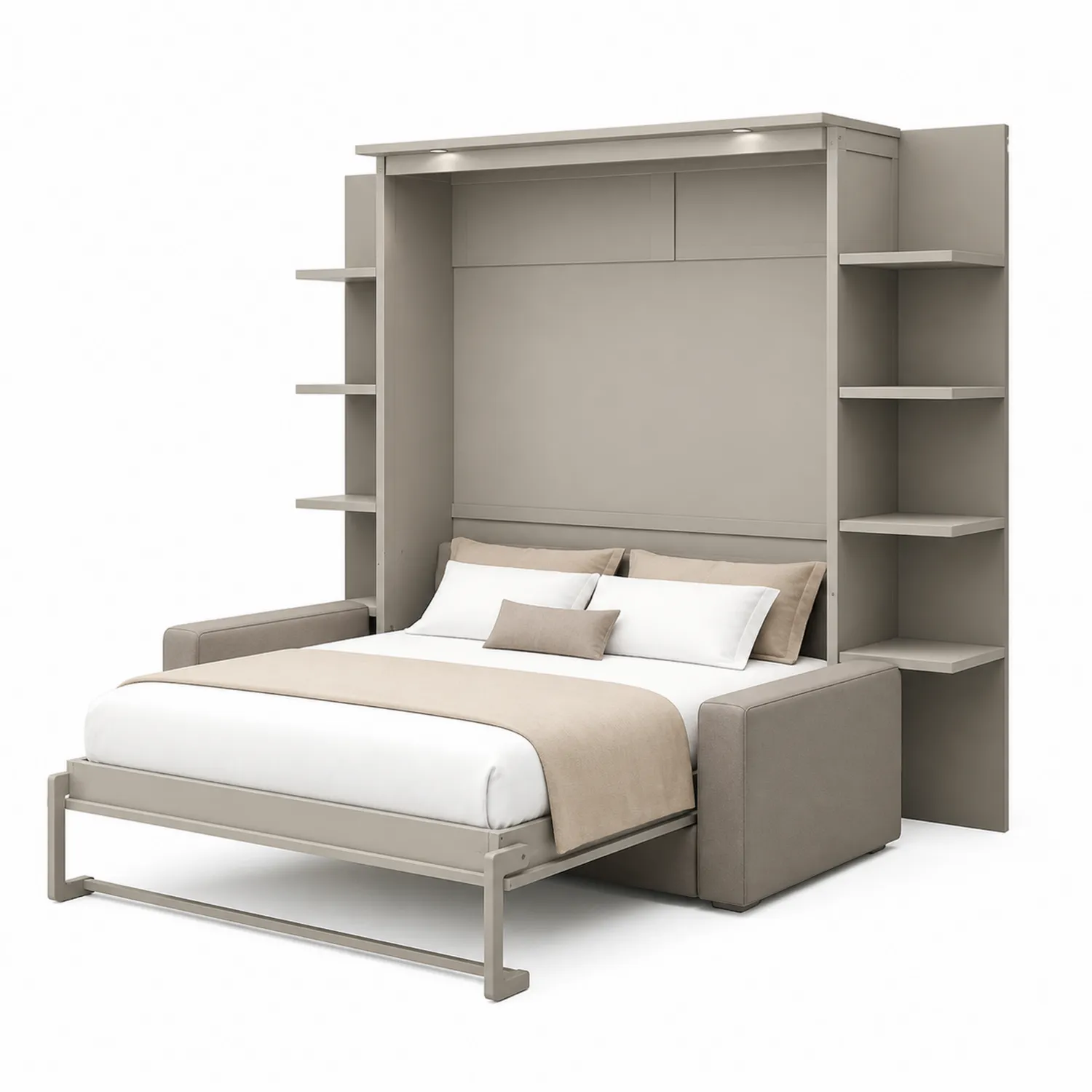 Klappbares Schrankbett mit Sofa und Regalen aus Holz und Metallgestell 140x200 cm Beige-Lumriven