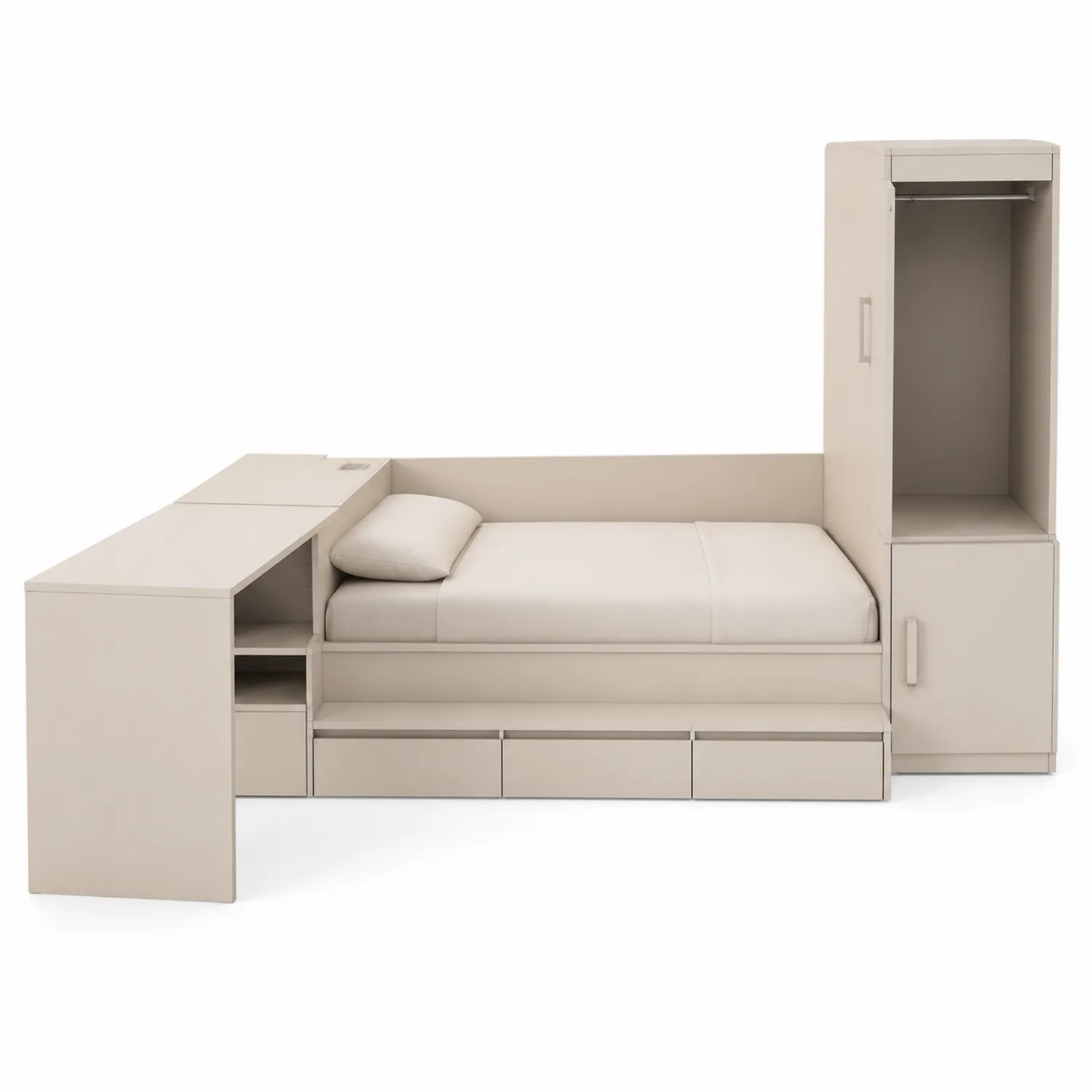 Beiges Tagesbett-Set mit Schreibtisch und Schrank aus MDF 200x90 cm-Lumriven
