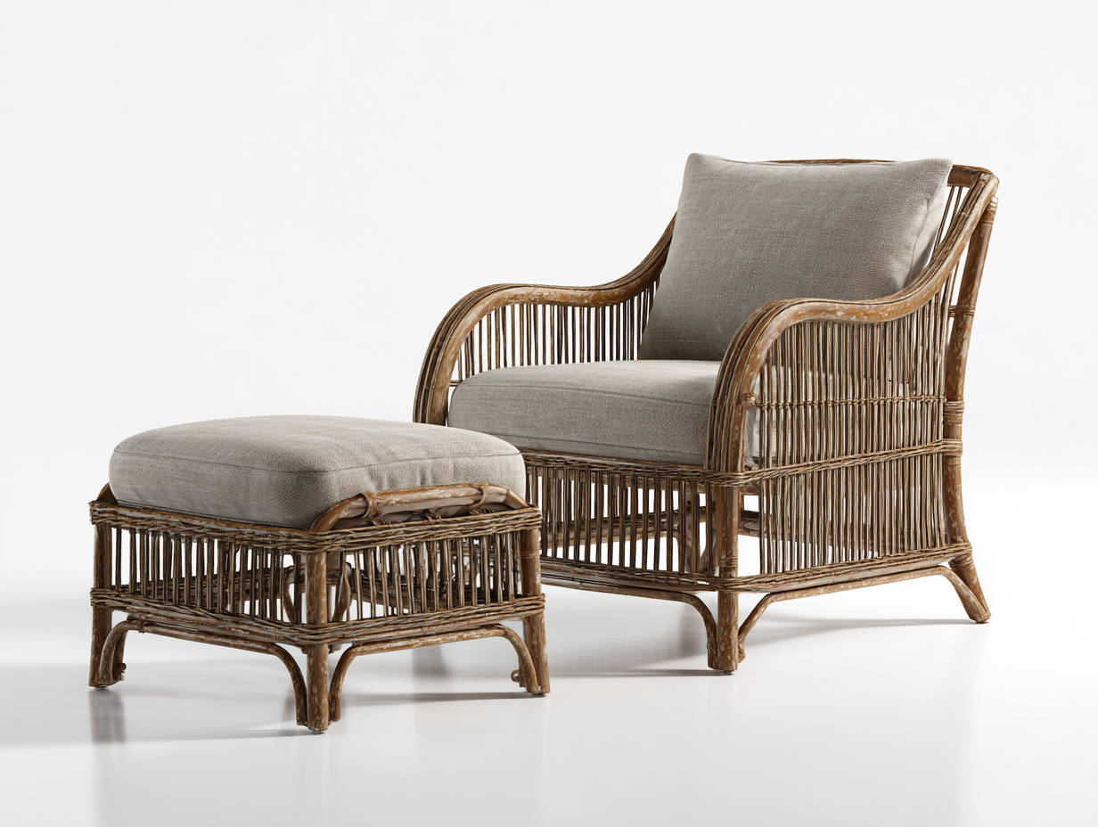 Sillones de ratán con reposapiés 85x75x90 cm - marrón beige - diseño confortable para salón y terraza