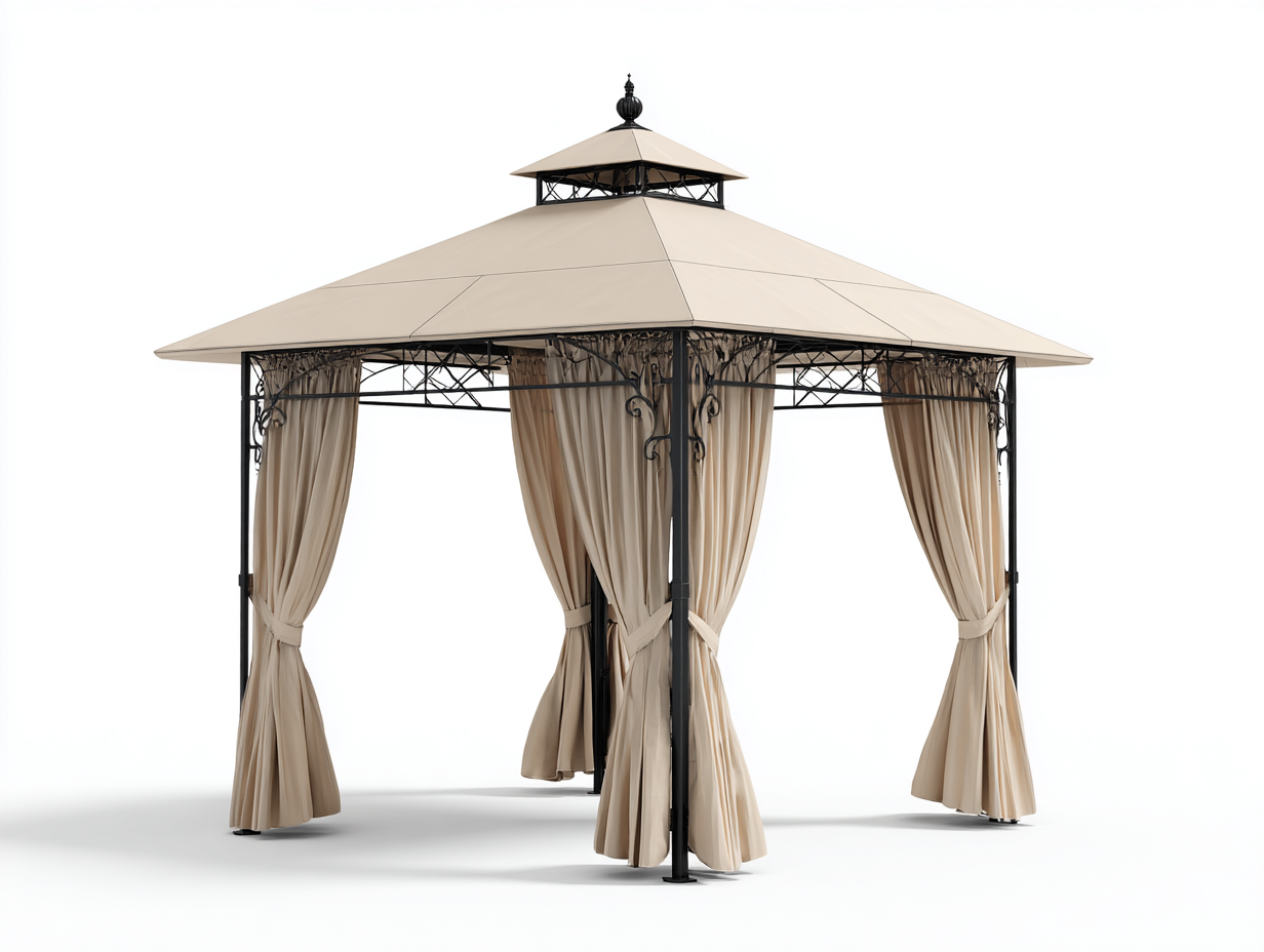 Pérgola de jardín acero con cortinas 300x300x270 cm - beige - diseño elegante para exterior