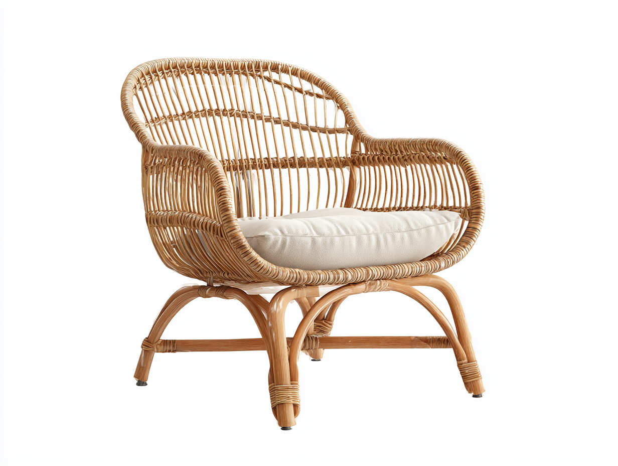 Sillón de ratán con cojín para interior 70x65x80 cm - ratán-beige - diseño natural moderno
