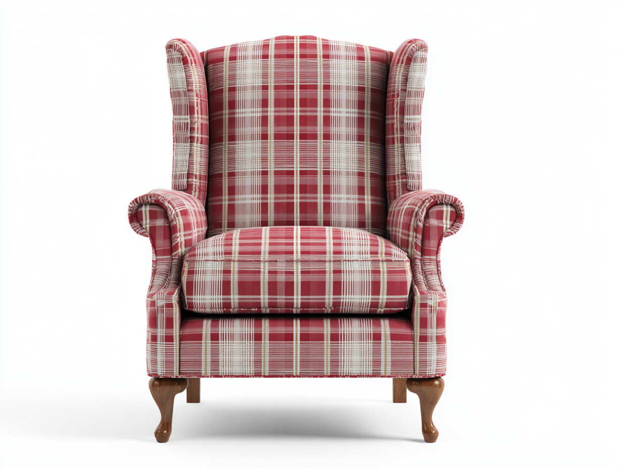 Sillones tapizados tela a cuadros 80x75x100 cm - rojo blanco - diseño clásico para salón