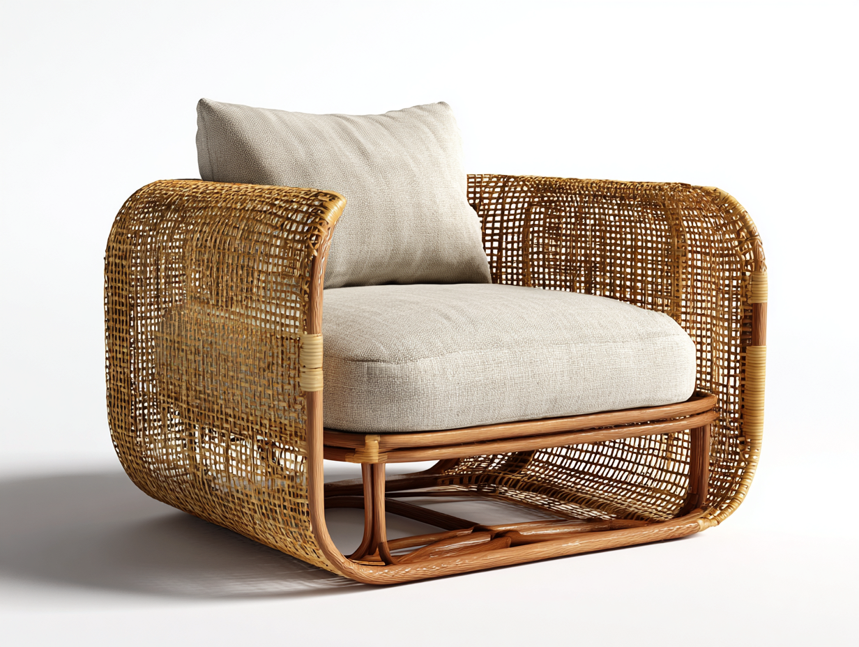 Sillones de ratán 85x80x70 cm marrón-beige con cojín diseño moderno para salón