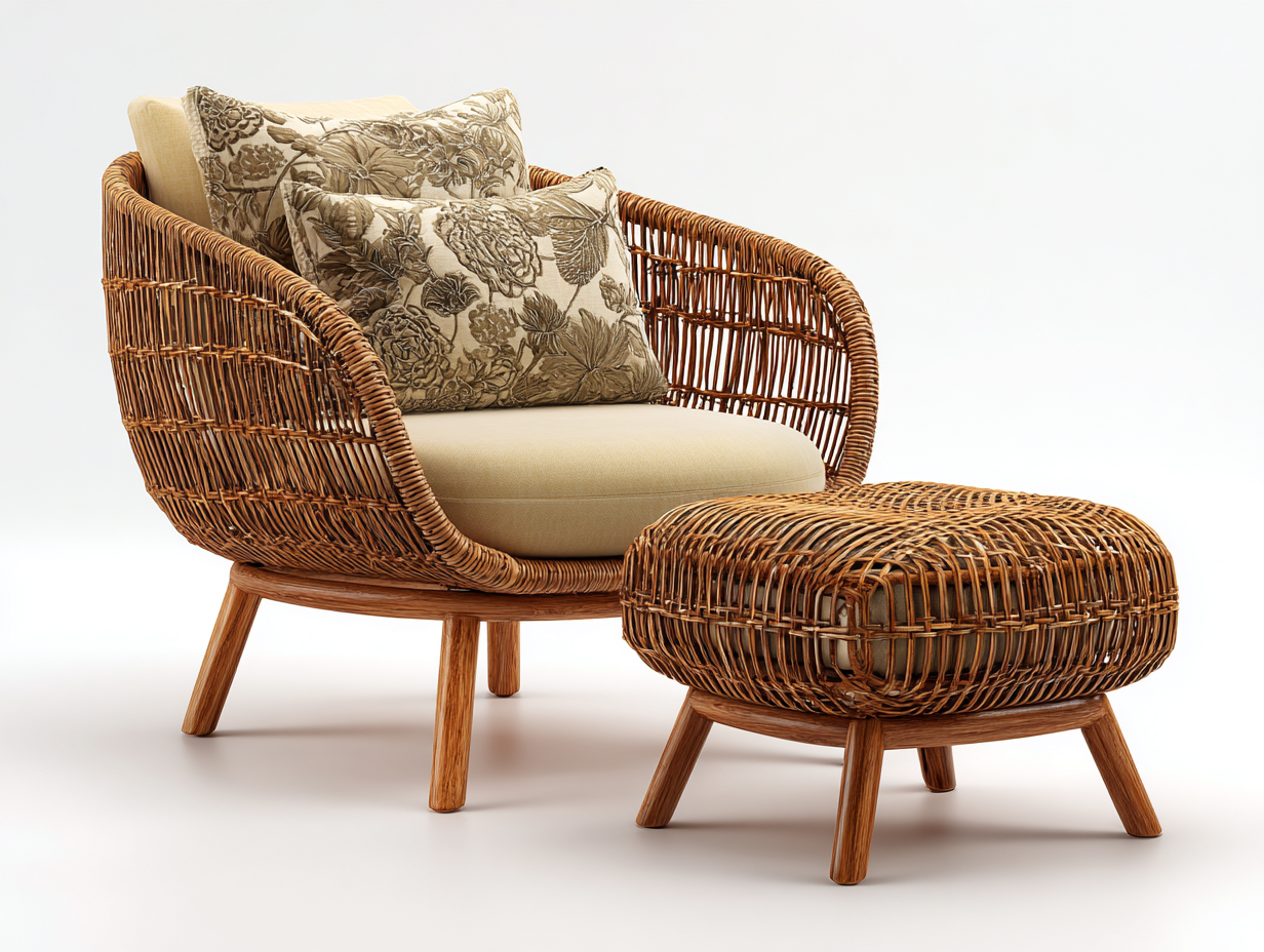 Sillones de ratán 95x85x80 cm marrón-beige con reposapiés diseño cómodo para salón