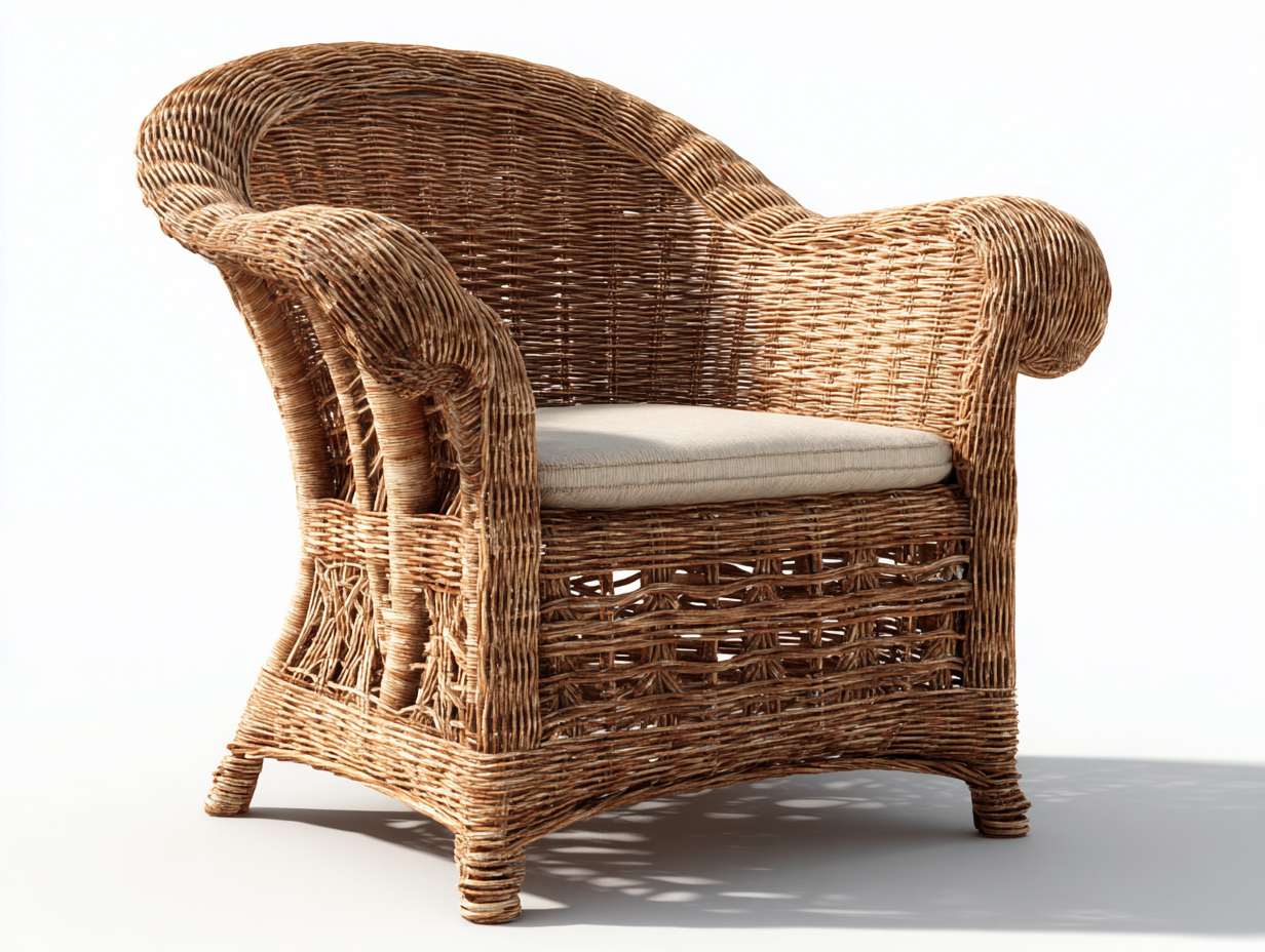Sillón de ratán con cojín para interior 75x70x85 cm - ratán-beige - diseño artesanal natural