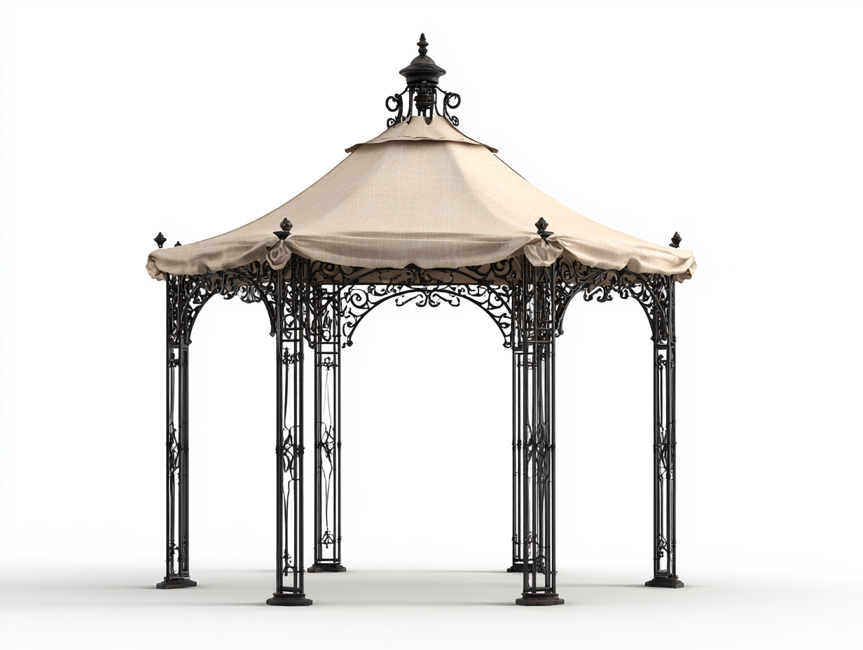 Pérgola de jardín hierro 350x350x280 cm beige-negro estilo clásico con cubierta diseño decorativo para exterior