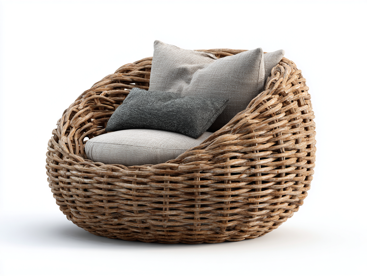 Sillones de ratán 90x85x75 cm marrón-beige con cojines diseño moderno para salón