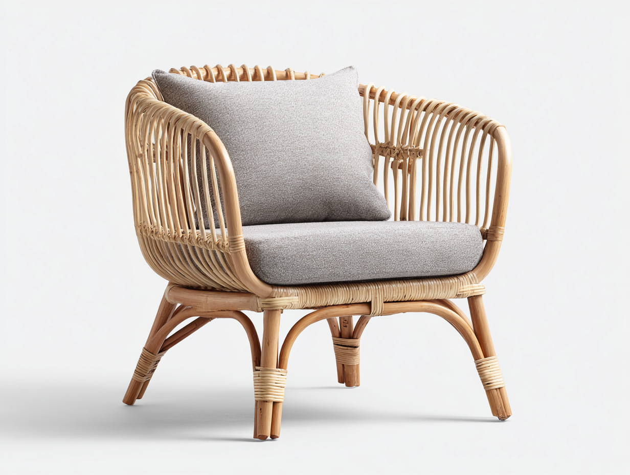 Sillón de ratán con cojín para interior 72x68x82 cm - ratán-gris - diseño natural moderno