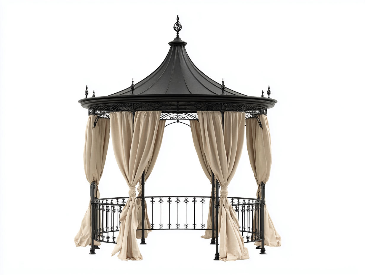 Pérgola de jardín metal tela 350x350x300 cm negro beige clásico decorativo exterior