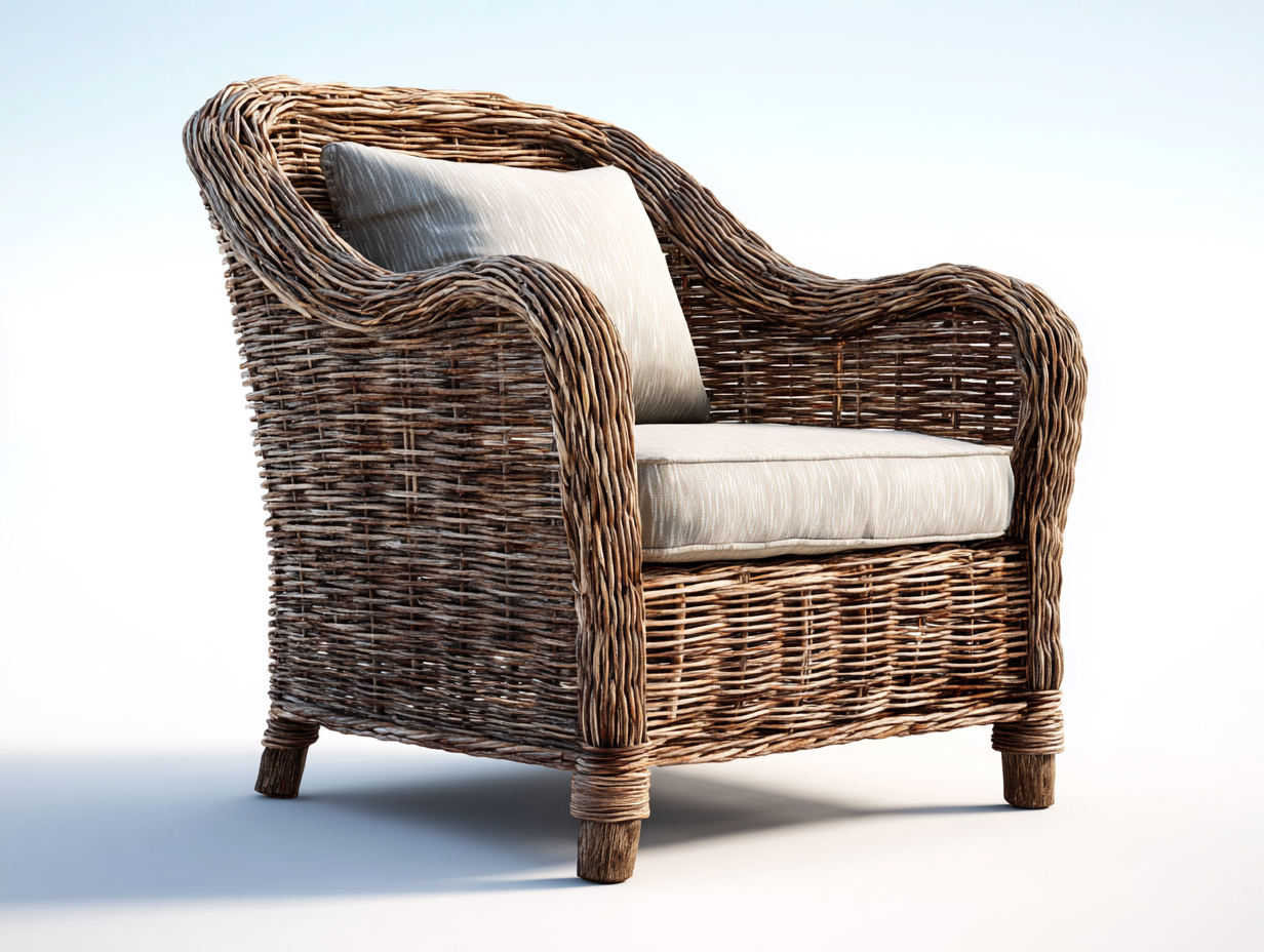 Sillones de ratán sillón ratán natural con cojín tela 85x80x85 cm marrón diseño rústico para salón