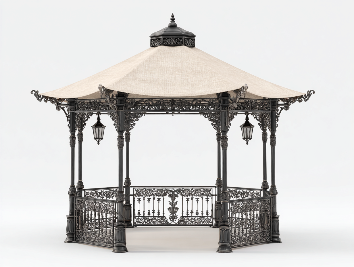 Pérgola de jardín metálica con cubierta textil 300x300x280 cm - negro-beige - diseño clásico decorativo