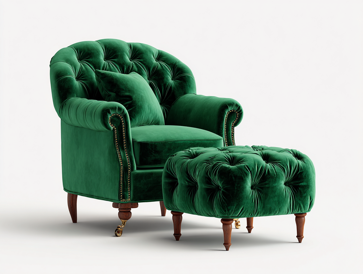 Sillones tapizados terciopelo con reposapiés 90x85x95 cm - verde - diseño clásico para salón