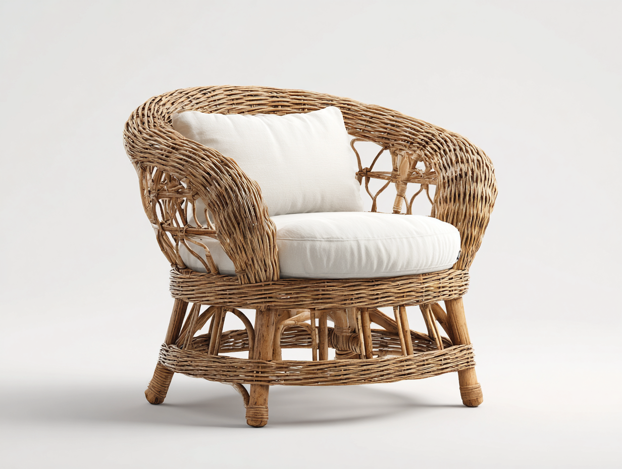 Sillones de ratán sillón ratán natural con cojín tela 80x75x75 cm color natural diseño bohemio para salón