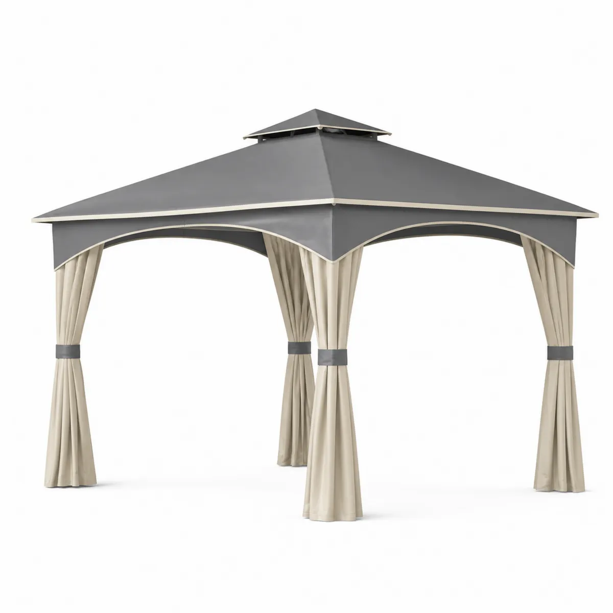 Gartenpavillon 3x3m Stahl Polyester Dunkelgrau Beige
