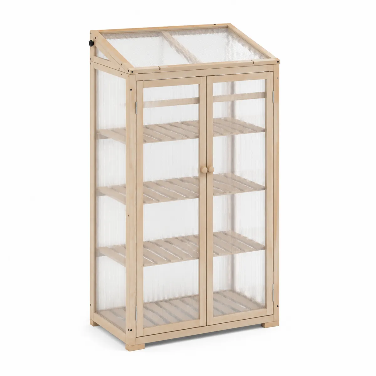 Holz Gewächshaus mit 4 Regalen und Polycarbonat-Abdeckung