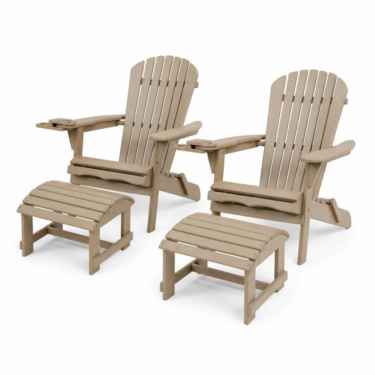 Adirondack Stuhlset mit Hockern aus UV-beständigem Kunststoff Beige