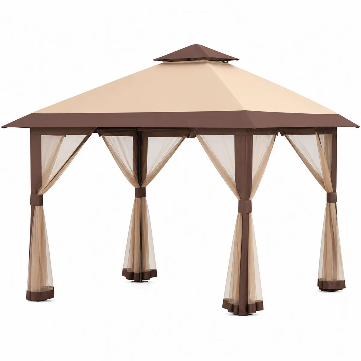 Pavillon 3x3m Braun/Beige Stahl/Polyestergewebe mit Moskitonetz