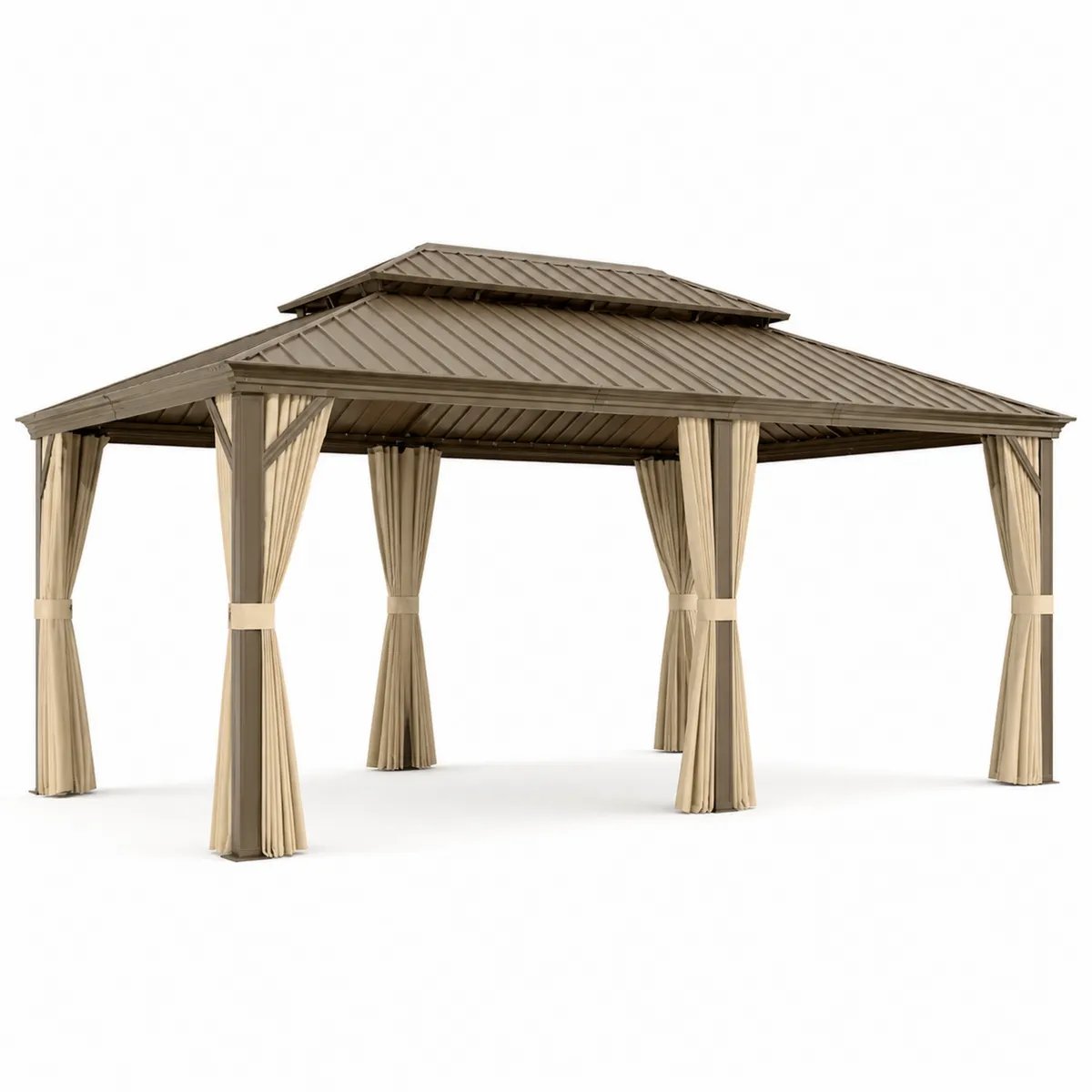 Metall Gartenpavillon mit Aluminium und Polyester Vorhängen Beige