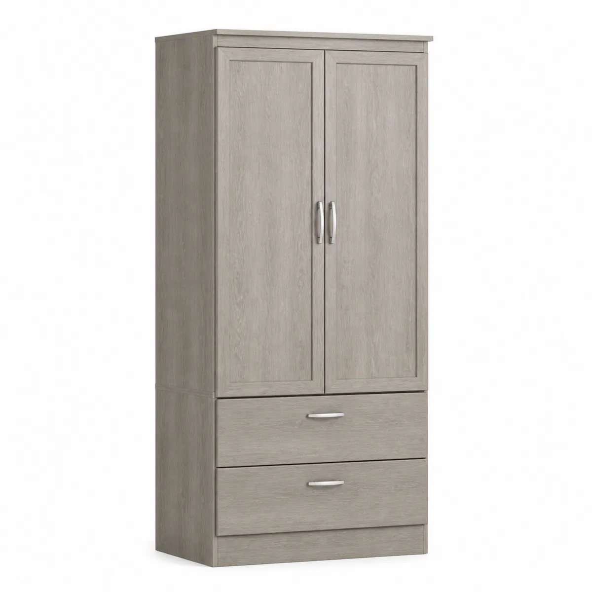 Kleiderschrank mit zwei Türen und zwei Schubladen aus MDF Grau 180x80x50 cm