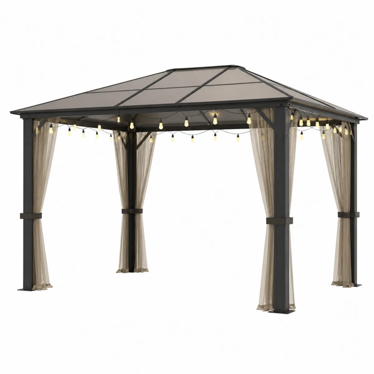 Aluminium Gartenpavillon mit Polycarbonatdach Schwarz/Beige