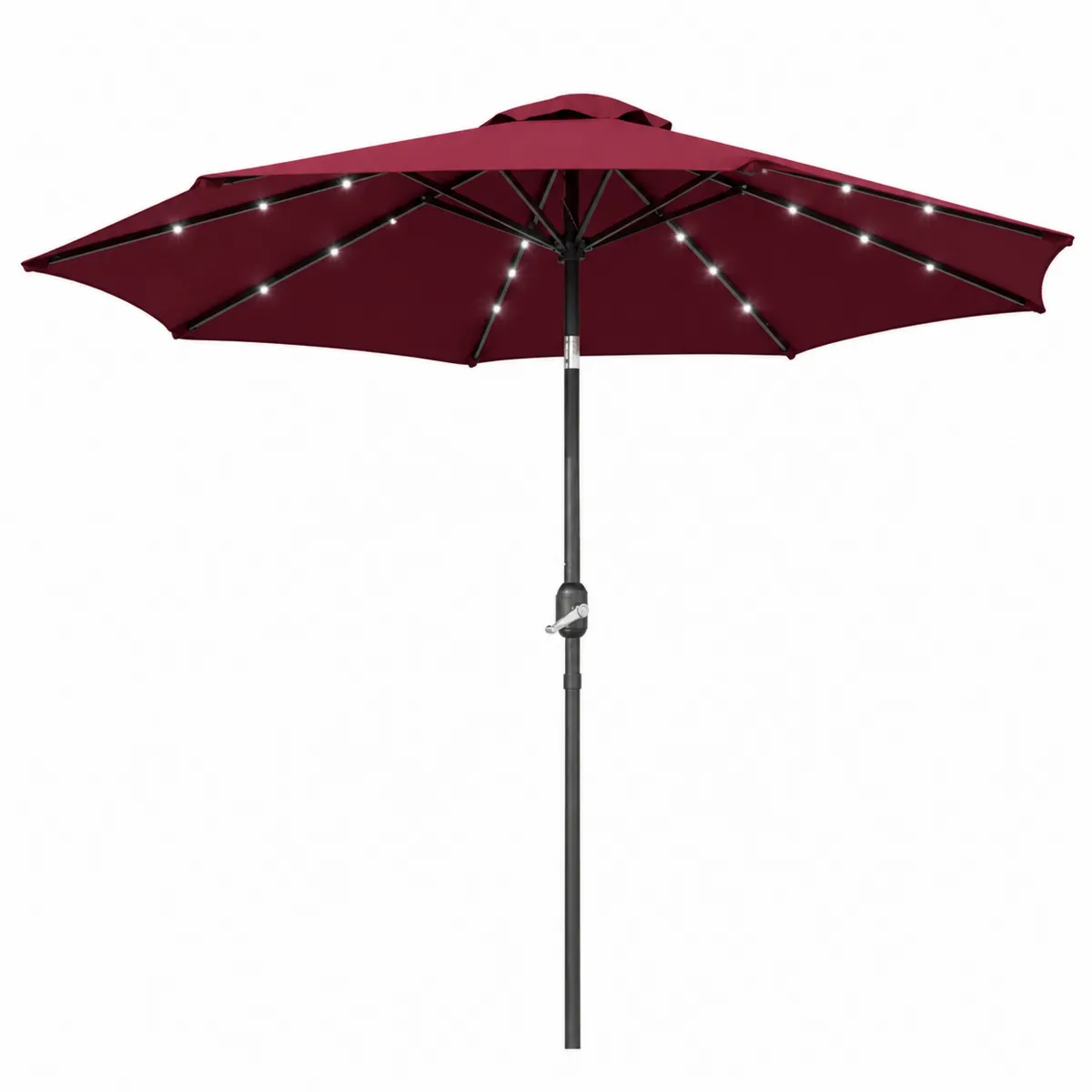 Runder Terrassenschirm mit LED-Beleuchtung und Kurbel Ø300 cm Bordeaux