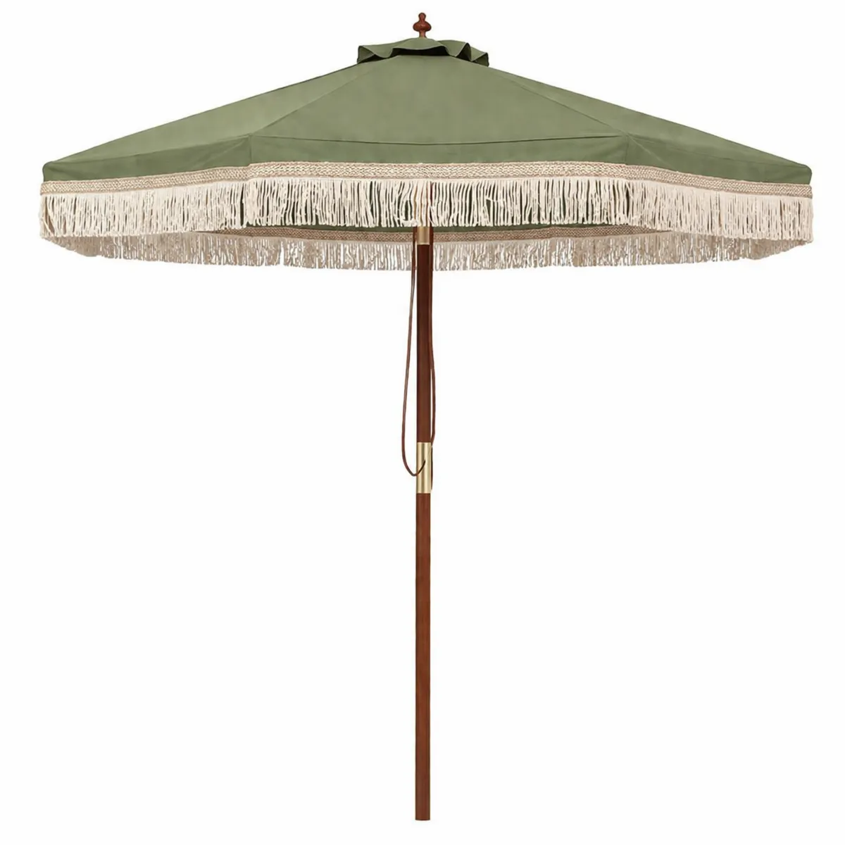 Runder Holz-Gartenschirm mit Fransen 250cm Grün Polyester