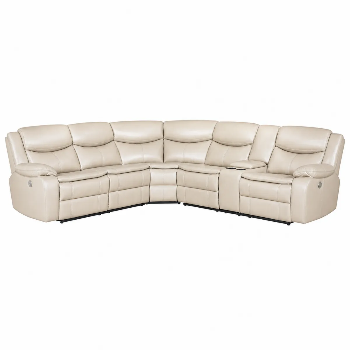 Ecksofa 6-Sitzer Leder Beige mit Elektrischer Relaxfunktion