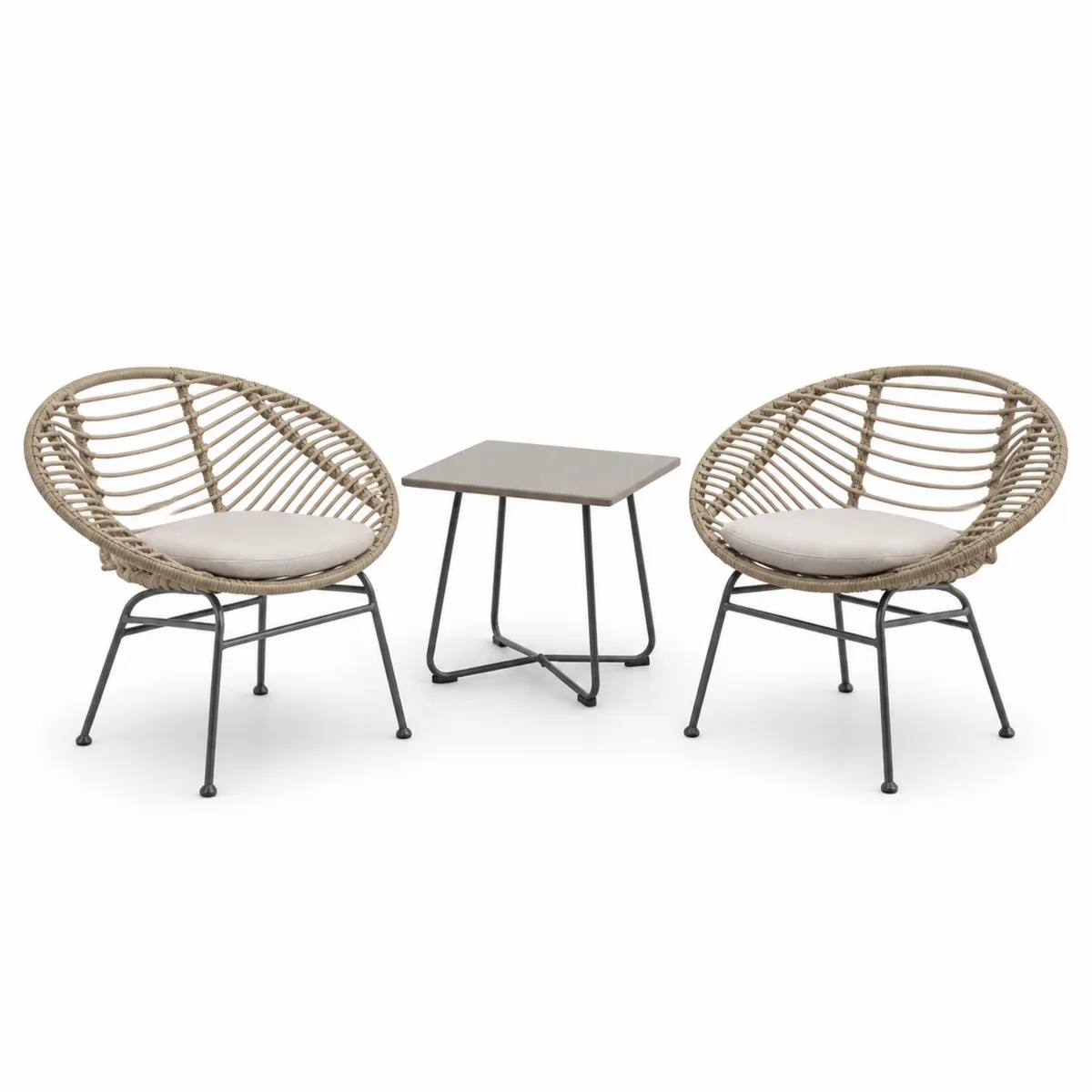 3-teiliges Gartenmöbel-Set aus Polyrattan und Stahl in Beige