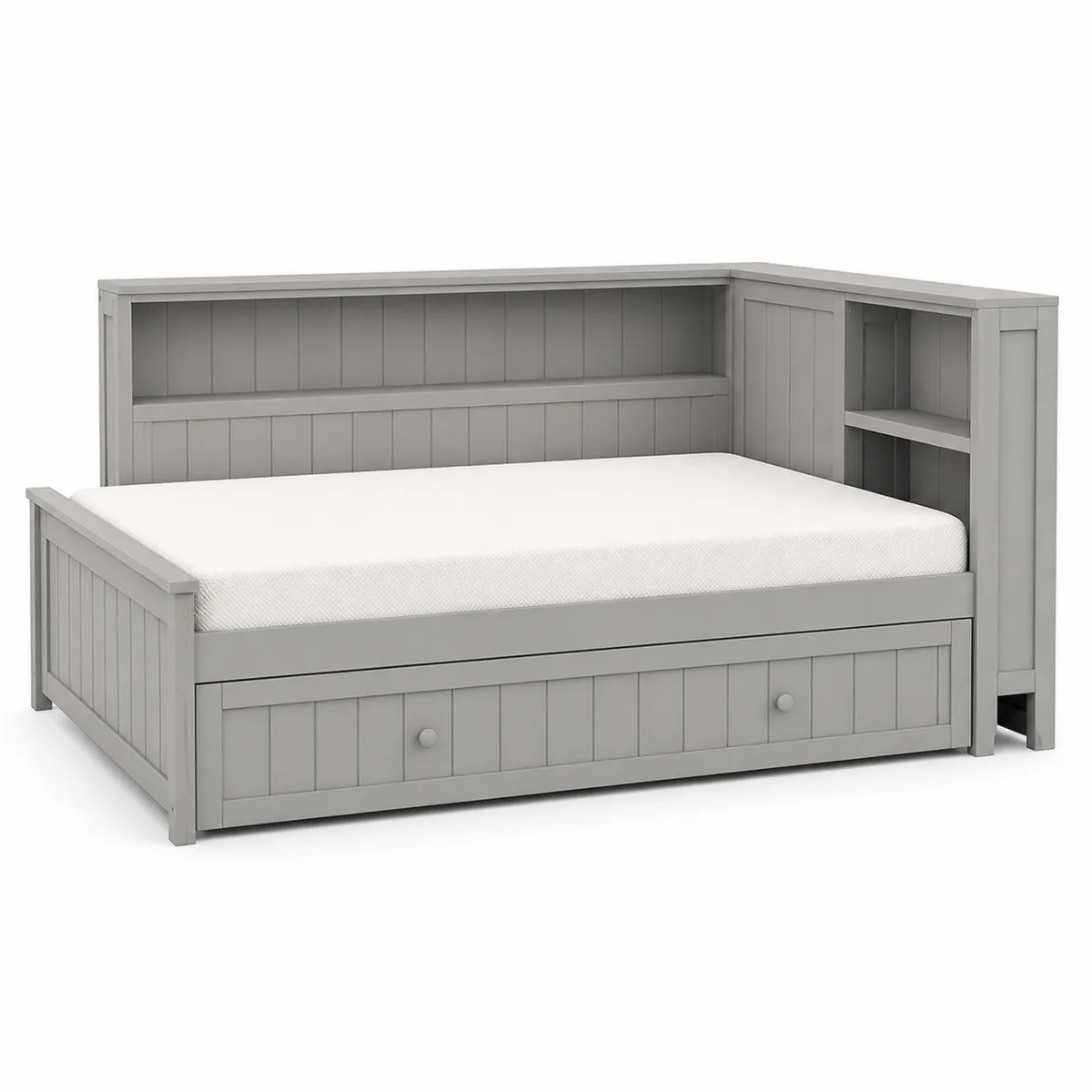 Holztagesbett mit Regalen und Schublade Grau 200 x 90 cm