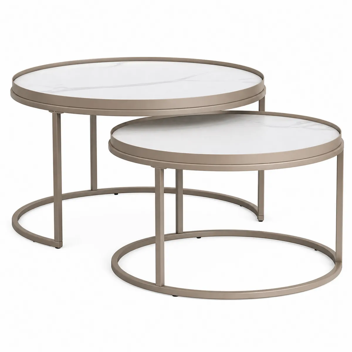 Zweier-Set Runder Tisch aus Metall mit Marmorplatte