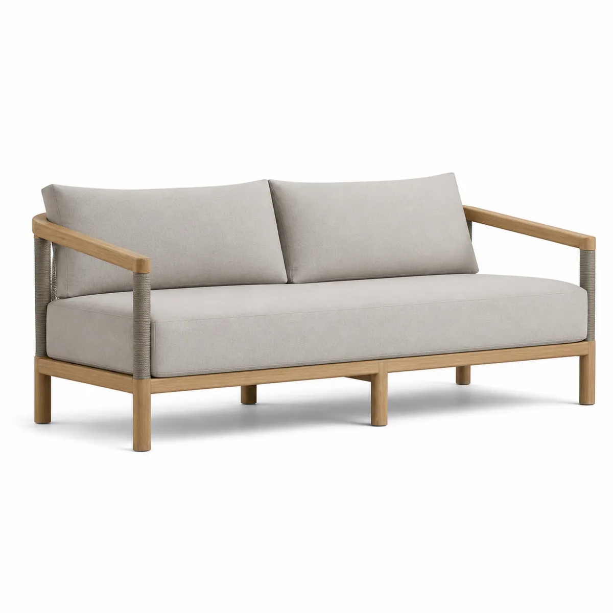 Gartensofa 3-Sitzer Rechteckig 200 cm Beige Polyester Teakholz
