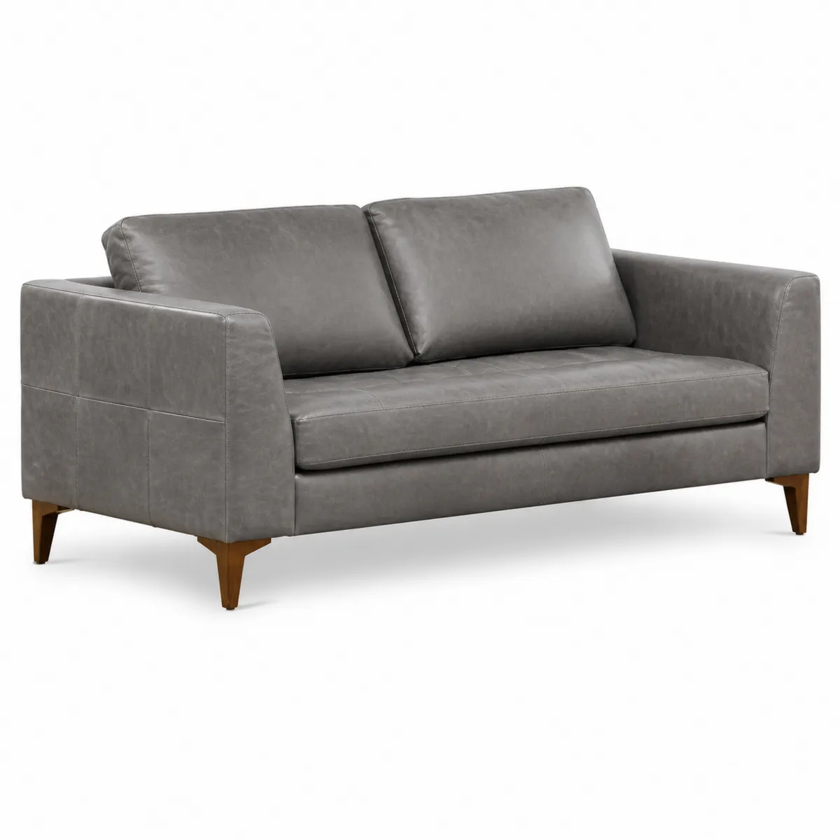 3-Sitzer Sofa Lederoptik Grau mit Holzbeinen