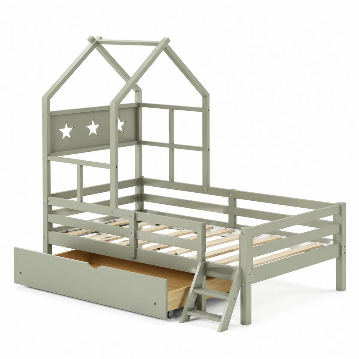 Lit cabane en bois avec tiroir Gris