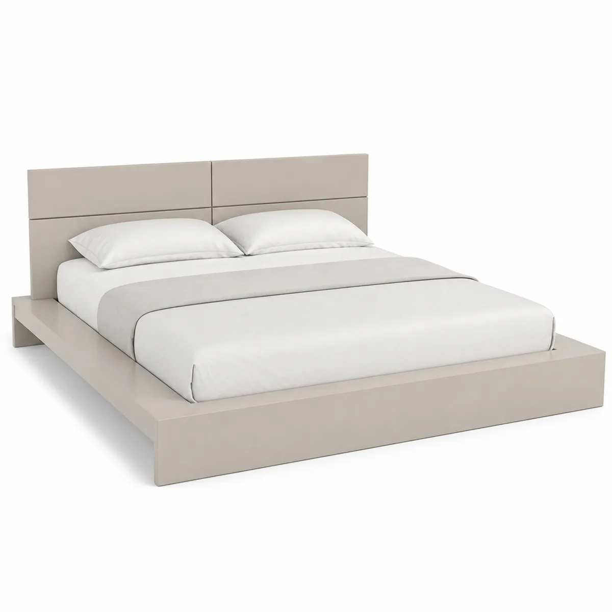Lit double en bois beige avec matelas et oreillers 200x140 cm
