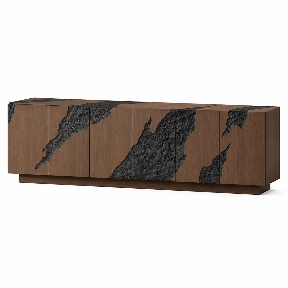 Meuble TV en bois de chêne avec détails en pierre de schiste 200x45x60 cm