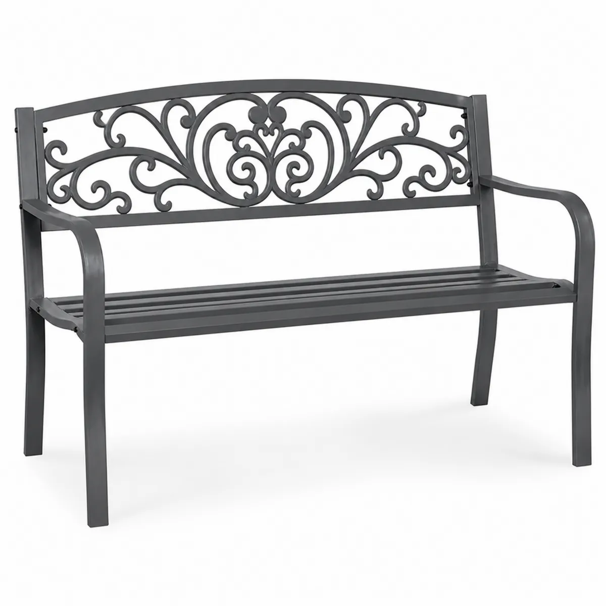 Banc de jardin en métal avec dossier décoratif 127 cm Gris