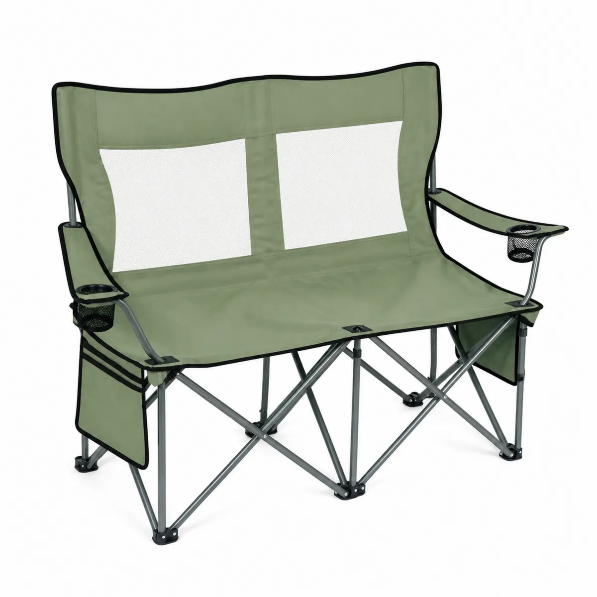 Chaise pliante double en acier et polyester vert