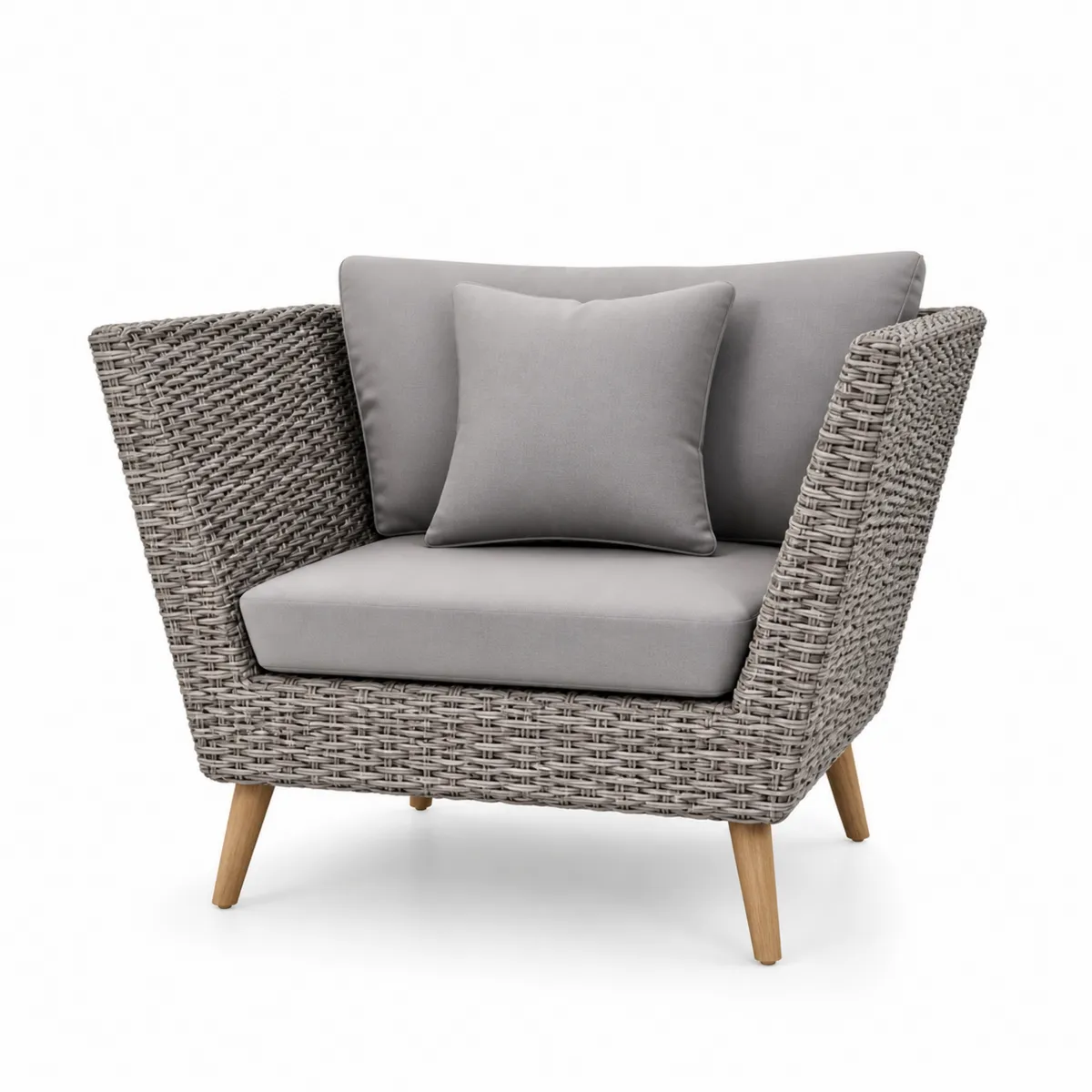 Fauteuil en rotin avec coussins en tissu Gris