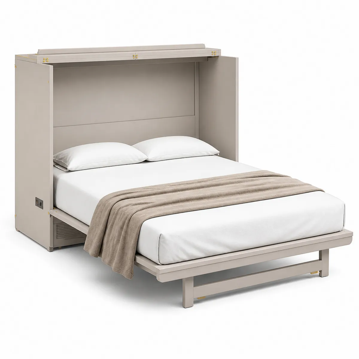 Lit pliant mural en bois avec matelas double en Beige