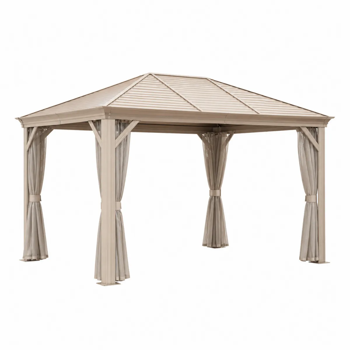 Pavillon de jardin en aluminium 3x4m avec rideaux en polyester Taupe