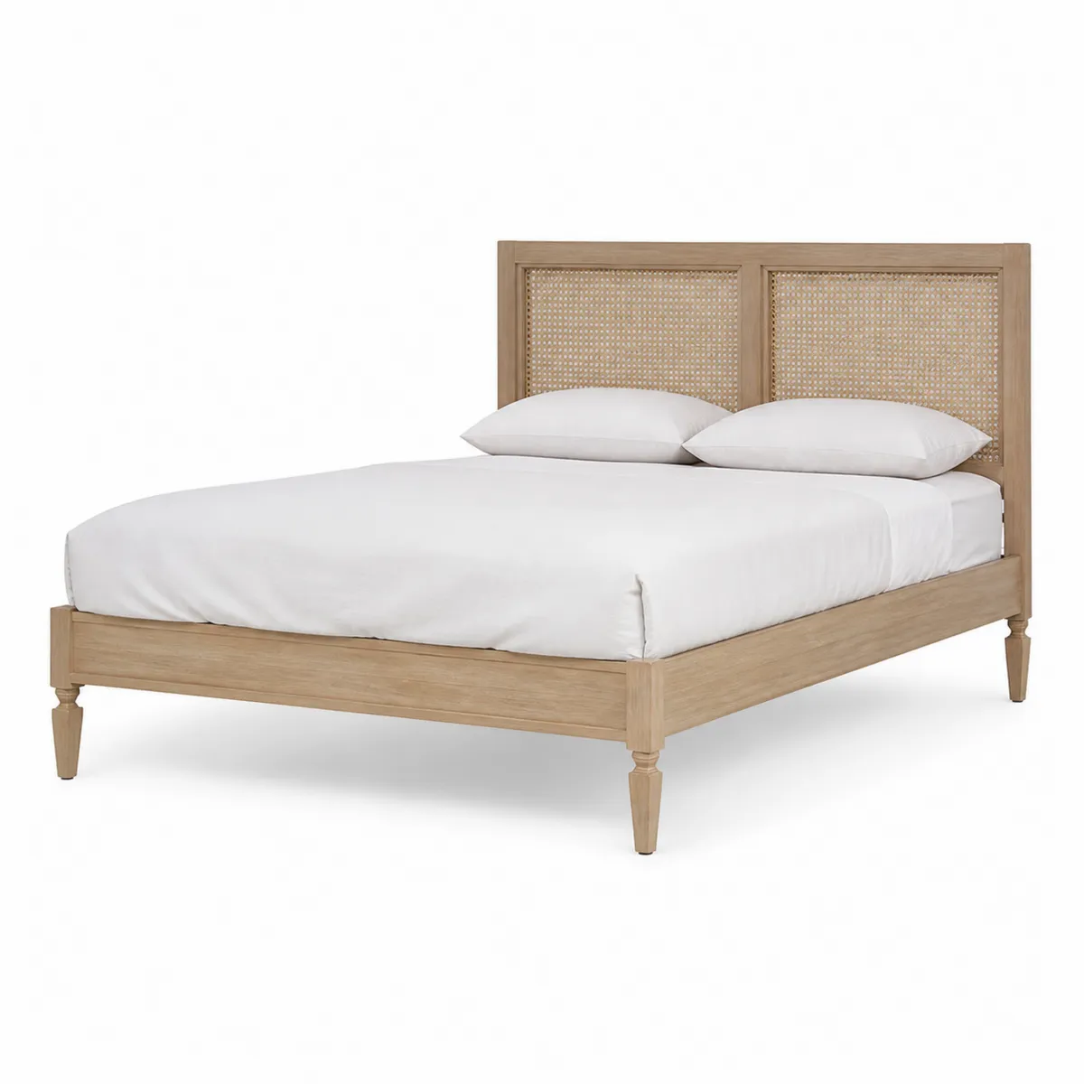 Lit double en bois et rotin 160x200 cm