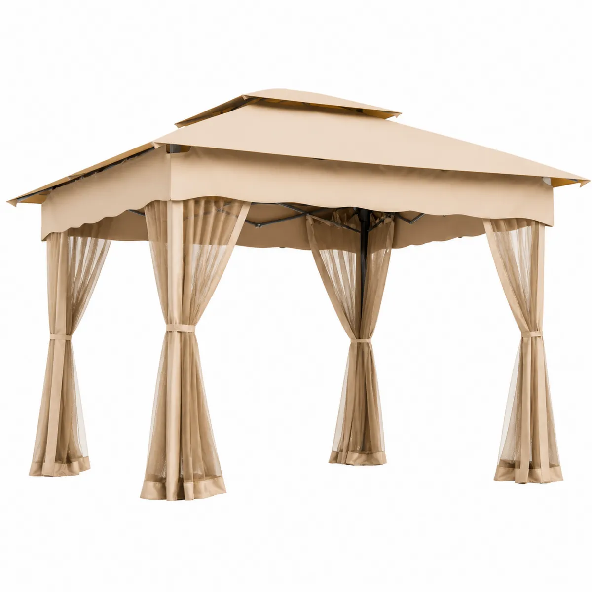 Tonnelle de Jardin 3x3m en Métal et Tissu Beige