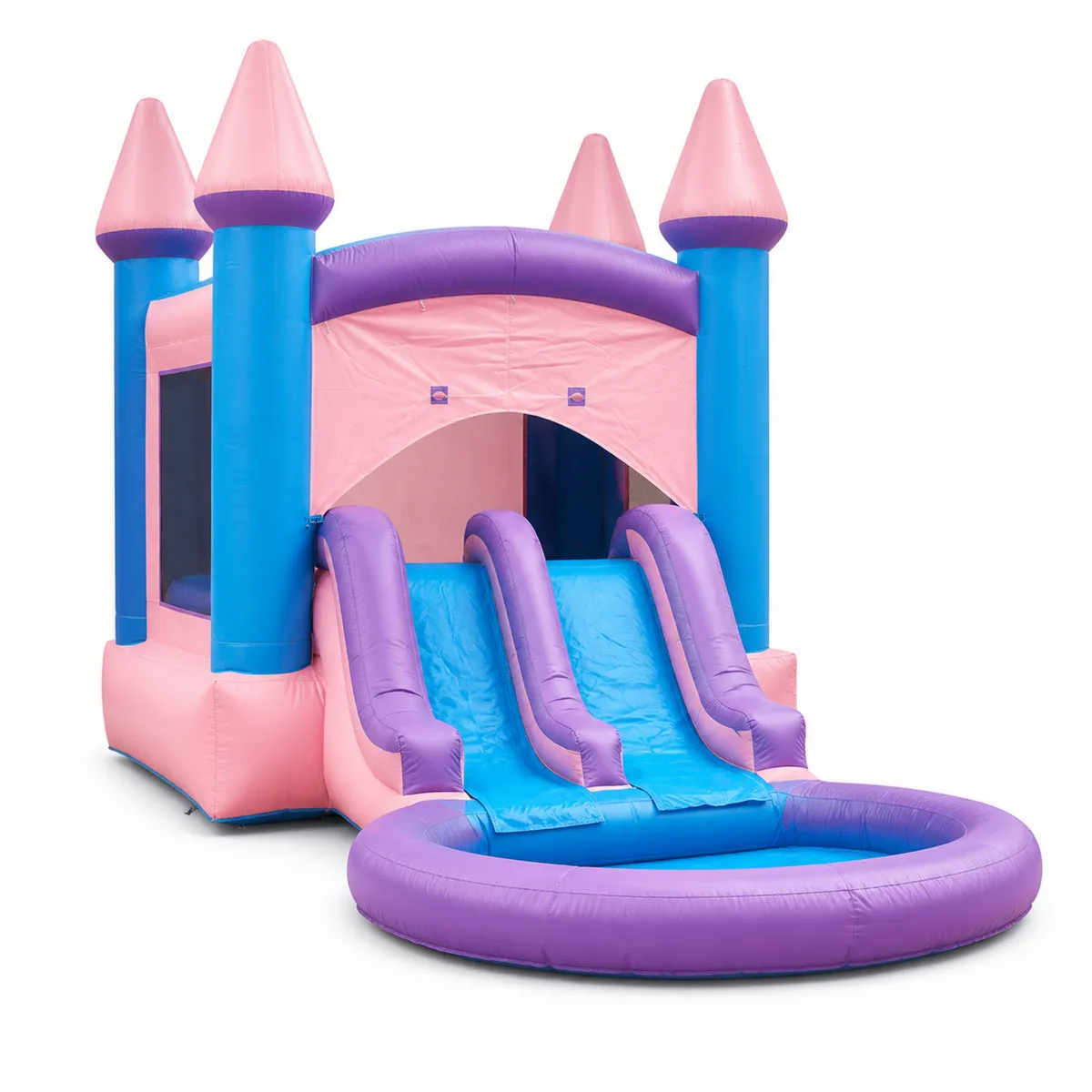 Château Gonflable en PVC avec Toboggan Double et Piscine