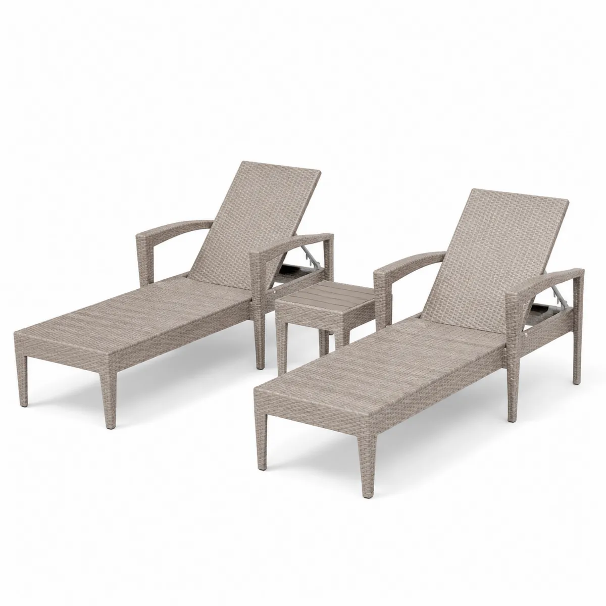 Ensemble de 2 chaises longues avec table en rotin synthétique