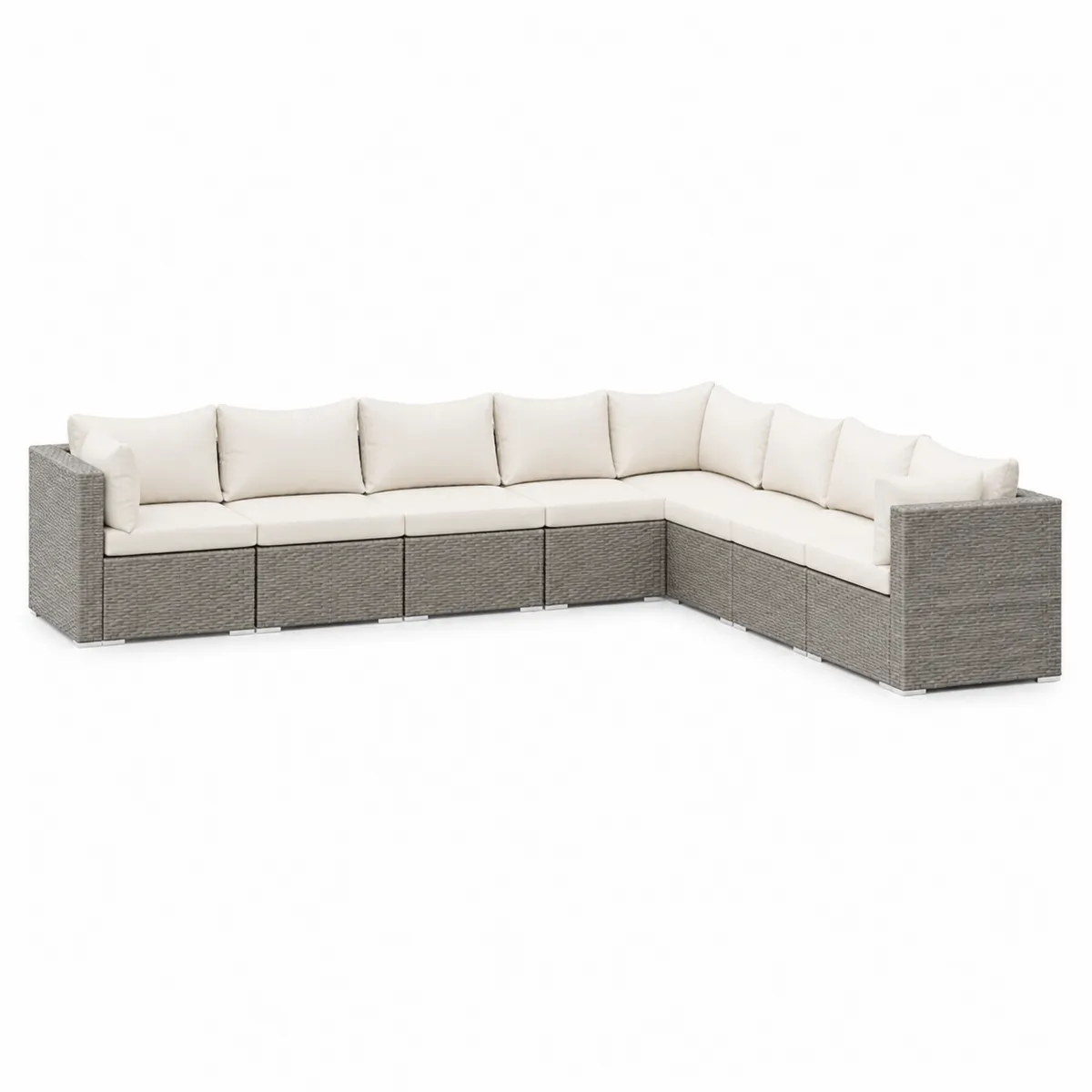 Canapé d'angle en résine tressée avec coussins en polyester
