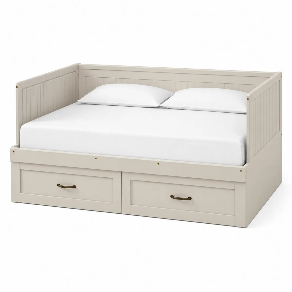 Lit de jour en bois avec tiroirs et matelas Beige
