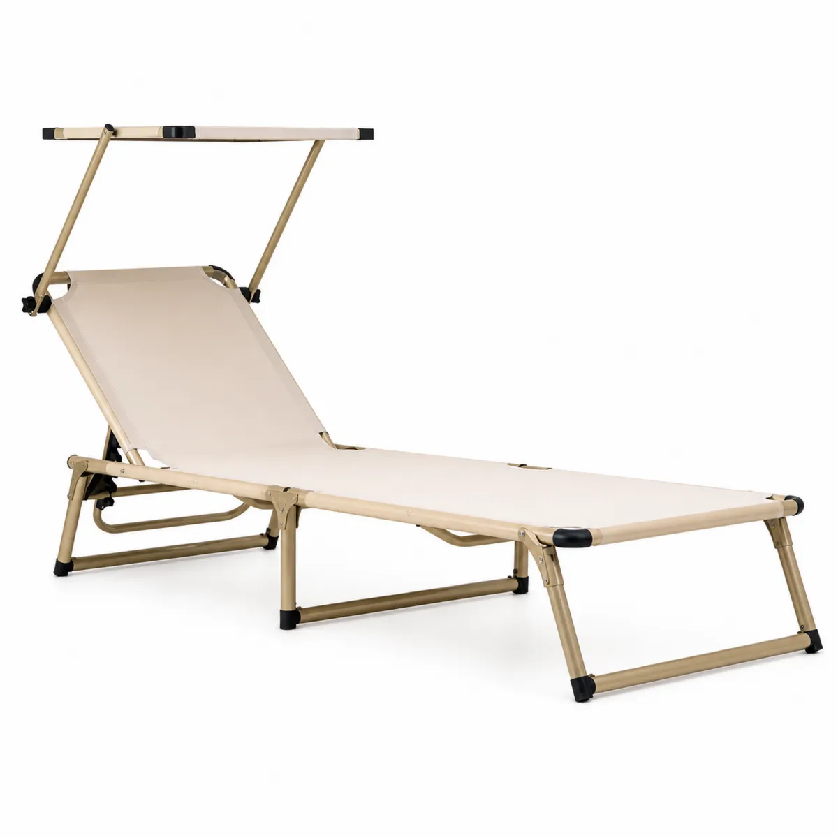 Chaise longue de jardin pliable avec pare-soleil beige en aluminium
