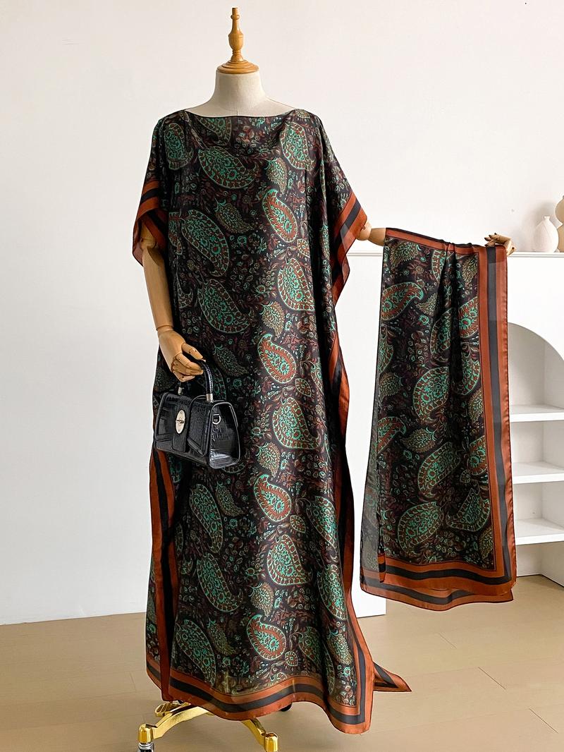 Women's Floral & Butterfly & Peacock Print Cape Shawl & Scarf Set, Elegant Casual Scarf & Cape Shawl Set for Beach Vacation, Fashion Accessories for Women